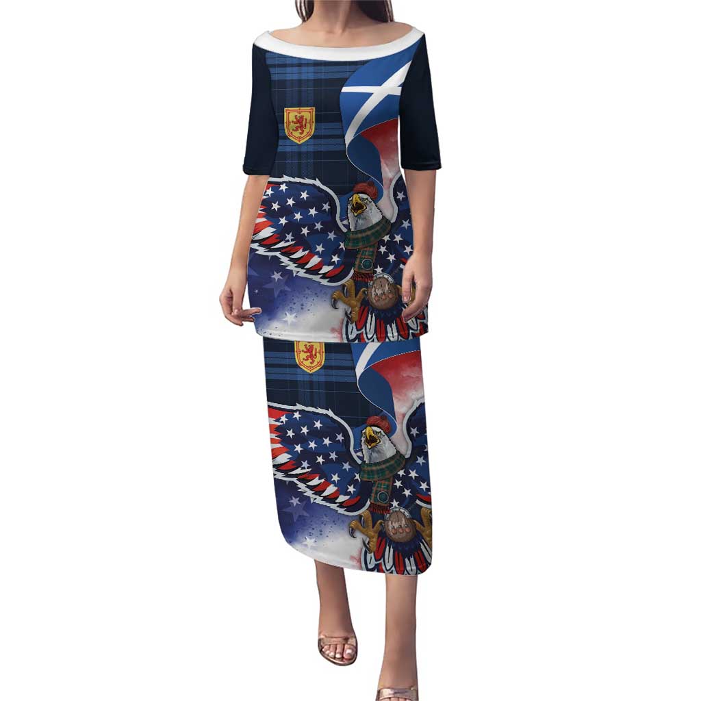 Scottish-American Heritage Month Puletasi USA Eagle with Scottish Traditional Costume