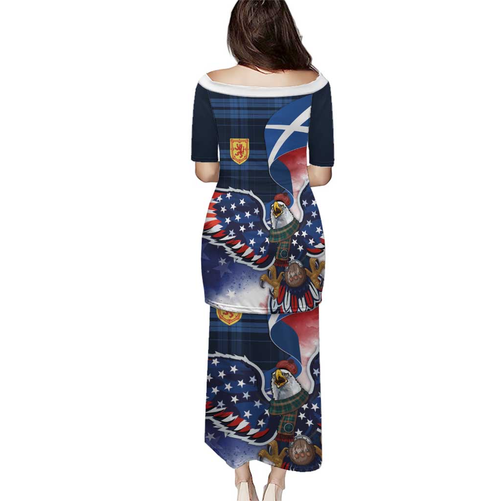 Scottish-American Heritage Month Puletasi USA Eagle with Scottish Traditional Costume