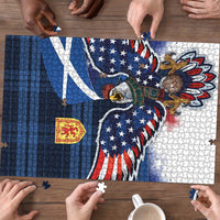 Scottish-American Heritage Month Puzzle USA Eagle with Scottish Traditional Costume