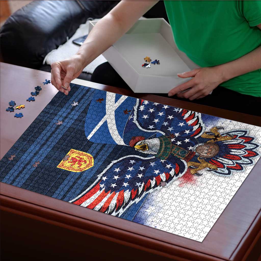 Scottish-American Heritage Month Puzzle USA Eagle with Scottish Traditional Costume