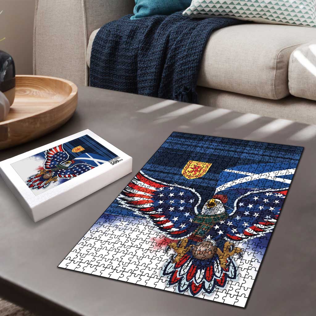 Scottish-American Heritage Month Puzzle USA Eagle with Scottish Traditional Costume