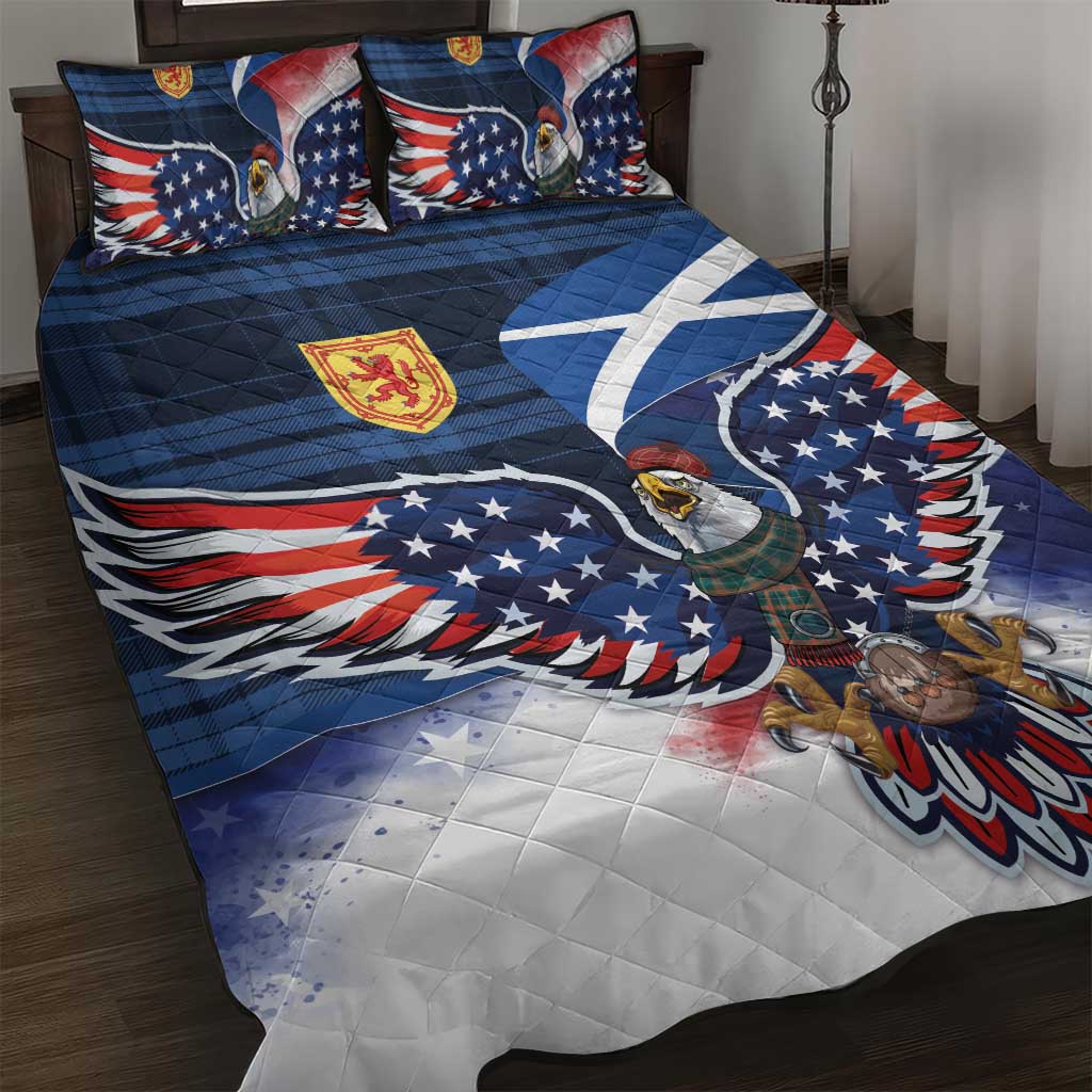 Scottish-American Heritage Month Quilt Bed Set USA Eagle with Scottish Traditional Costume