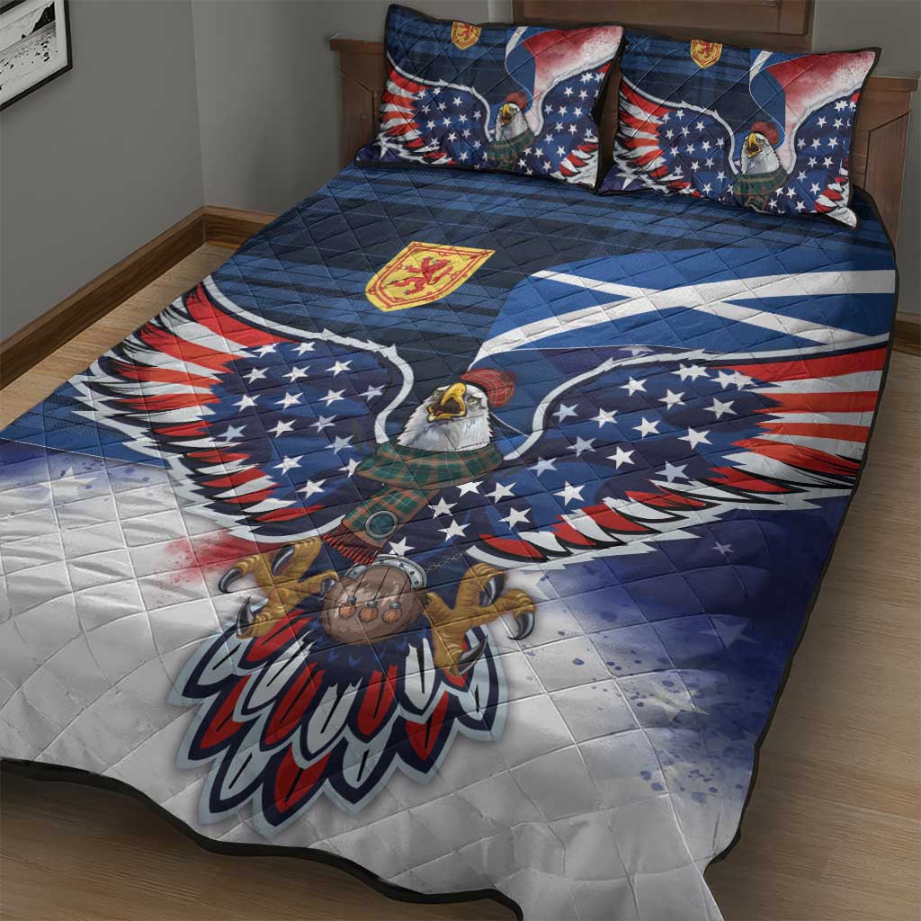 Scottish-American Heritage Month Quilt Bed Set USA Eagle with Scottish Traditional Costume