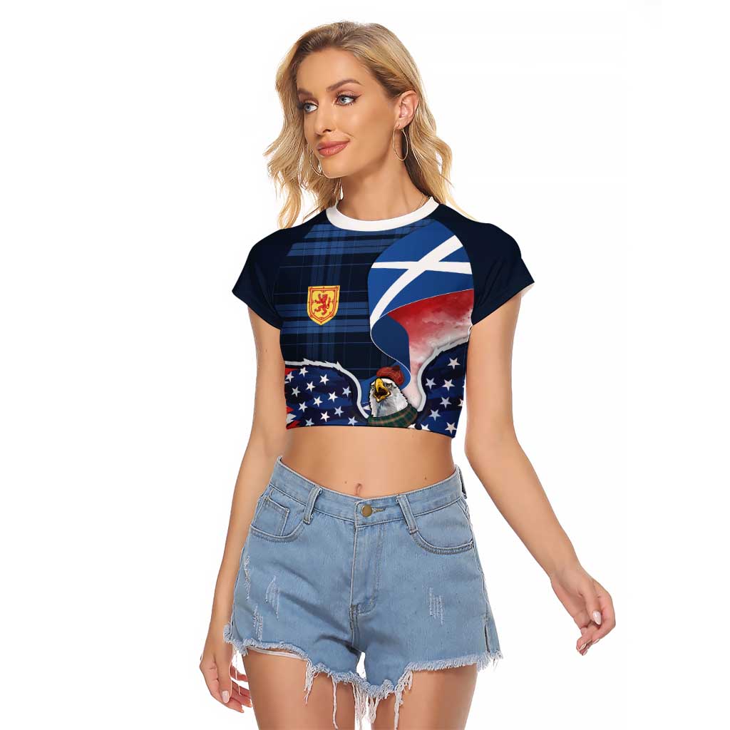 Scottish-American Heritage Month Raglan Cropped T Shirt USA Eagle with Scottish Traditional Costume