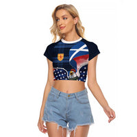 Scottish-American Heritage Month Raglan Cropped T Shirt USA Eagle with Scottish Traditional Costume