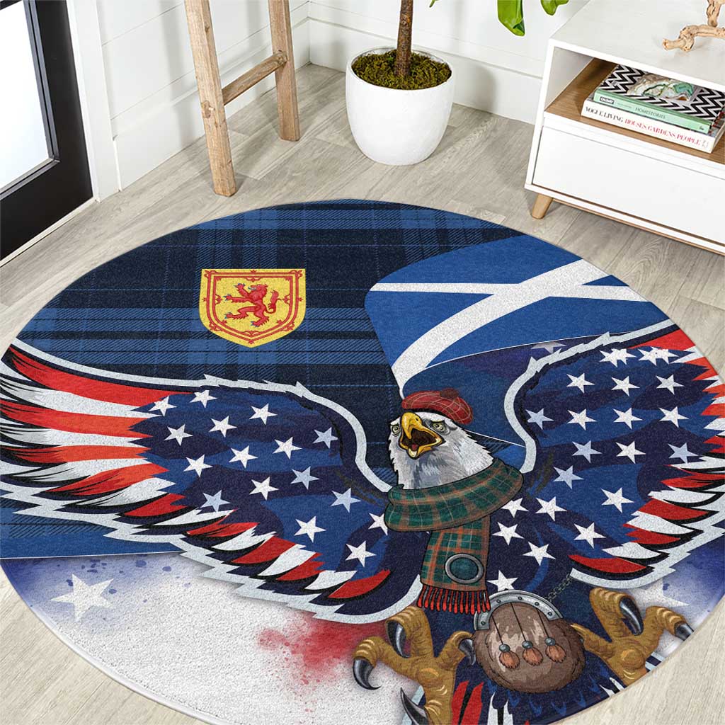 Scottish-American Heritage Month Round Carpet USA Eagle with Scottish Traditional Costume