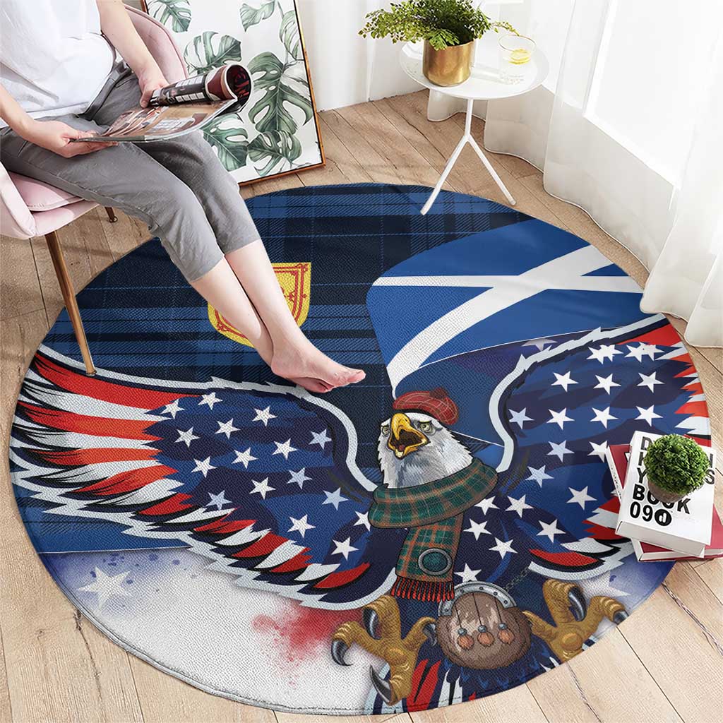 Scottish-American Heritage Month Round Carpet USA Eagle with Scottish Traditional Costume