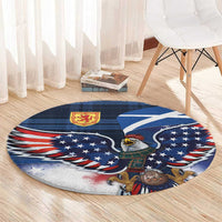 Scottish-American Heritage Month Round Carpet USA Eagle with Scottish Traditional Costume