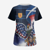 Scottish-American Heritage Month Scrub Top USA Eagle with Scottish Traditional Costume