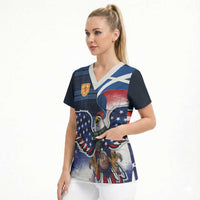 Scottish-American Heritage Month Scrub Top USA Eagle with Scottish Traditional Costume