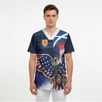 Scottish-American Heritage Month Scrub Top USA Eagle with Scottish Traditional Costume