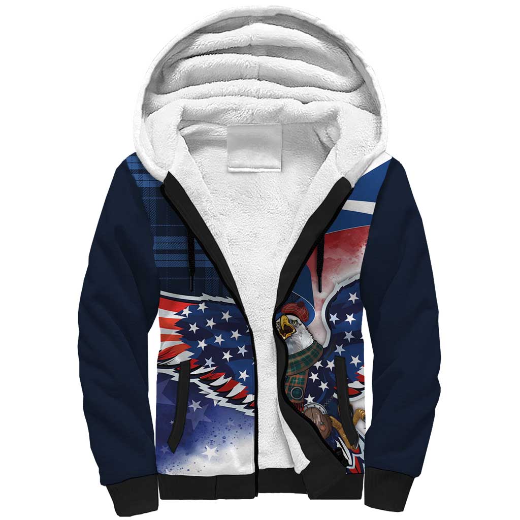 Scottish-American Heritage Month Sherpa Hoodie USA Eagle with Scottish Traditional Costume