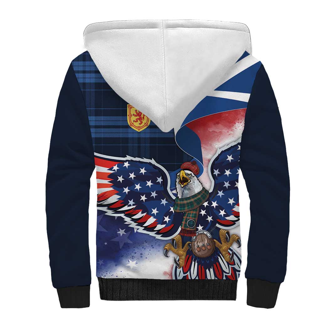 Scottish-American Heritage Month Sherpa Hoodie USA Eagle with Scottish Traditional Costume