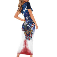 Scottish-American Heritage Month Short Sleeve Bodycon Dress USA Eagle with Scottish Traditional Costume