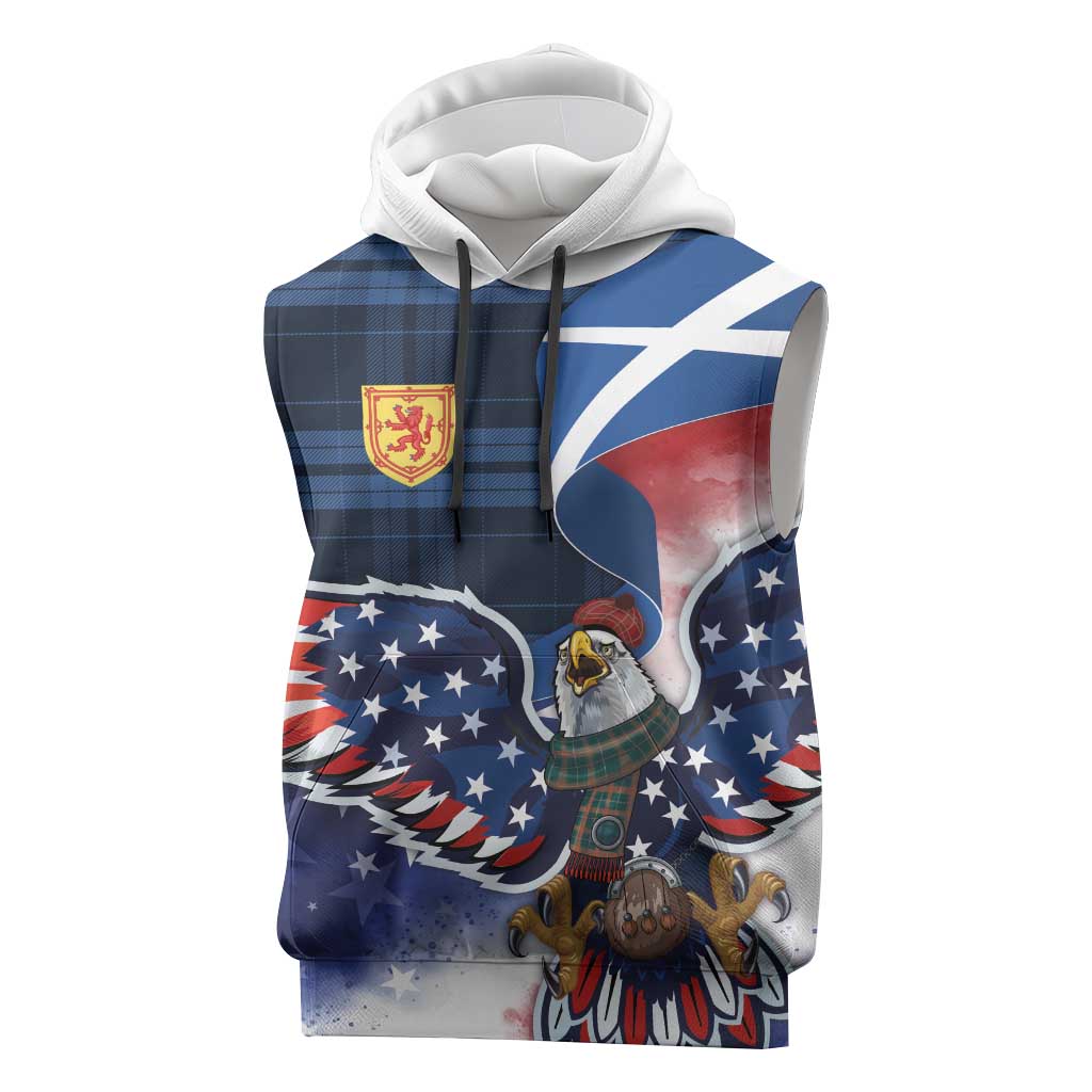 Scottish-American Heritage Month Sleeveless Hoodie USA Eagle with Scottish Traditional Costume