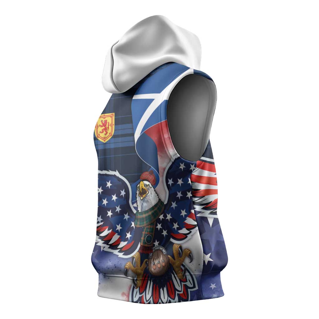 Scottish-American Heritage Month Sleeveless Hoodie USA Eagle with Scottish Traditional Costume