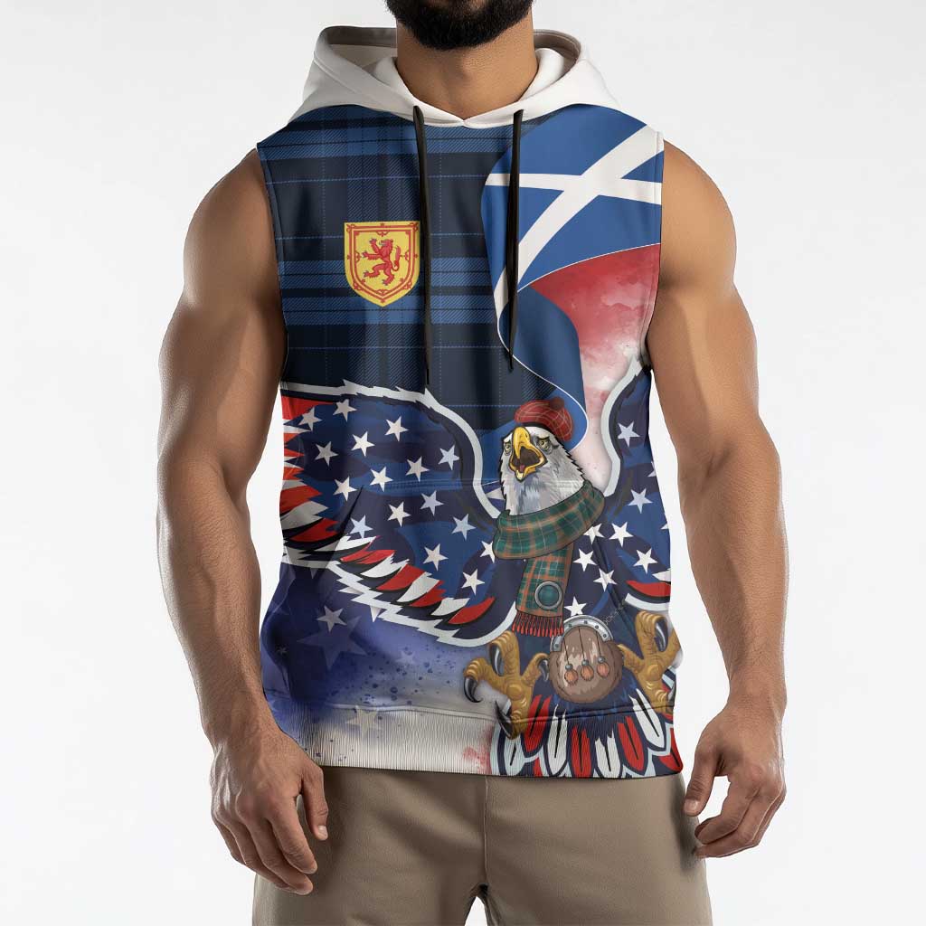 Scottish-American Heritage Month Sleeveless Hoodie USA Eagle with Scottish Traditional Costume