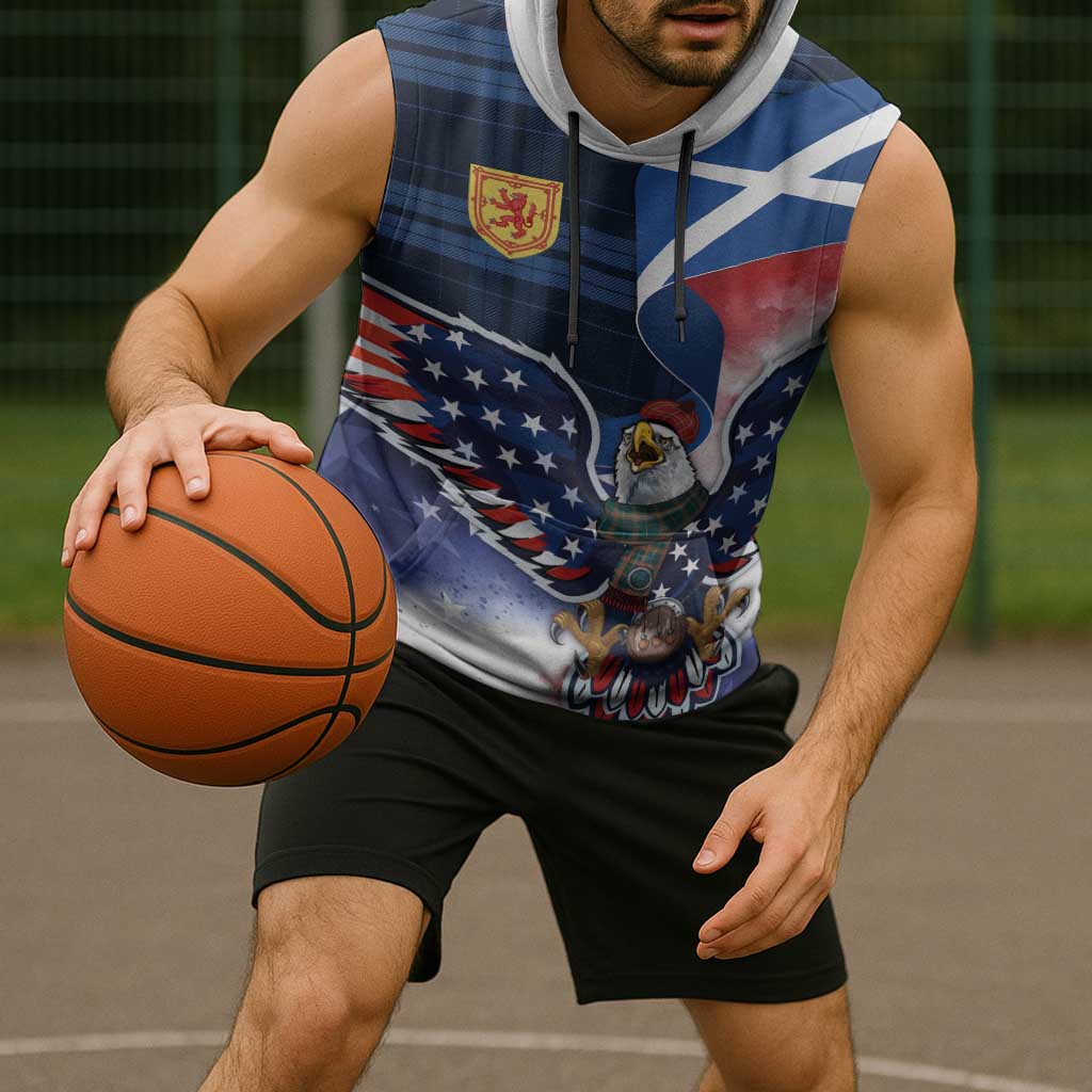 Scottish-American Heritage Month Sleeveless Hoodie USA Eagle with Scottish Traditional Costume