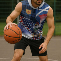Scottish-American Heritage Month Sleeveless Hoodie USA Eagle with Scottish Traditional Costume