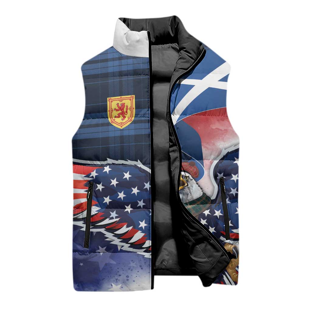 Scottish-American Heritage Month Sleeveless Puffer Jacket USA Eagle with Scottish Traditional Costume
