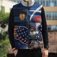 Scottish-American Heritage Month Sleeveless Puffer Jacket USA Eagle with Scottish Traditional Costume