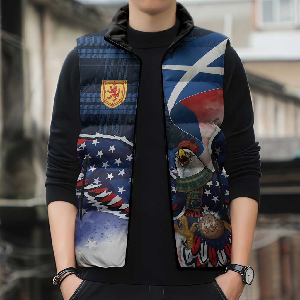 Scottish-American Heritage Month Sleeveless Puffer Jacket USA Eagle with Scottish Traditional Costume