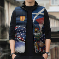 Scottish-American Heritage Month Sleeveless Puffer Jacket USA Eagle with Scottish Traditional Costume