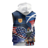 Scottish-American Heritage Month Sleeveless Zip Hoodie USA Eagle with Scottish Traditional Costume