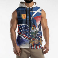 Scottish-American Heritage Month Sleeveless Zip Hoodie USA Eagle with Scottish Traditional Costume