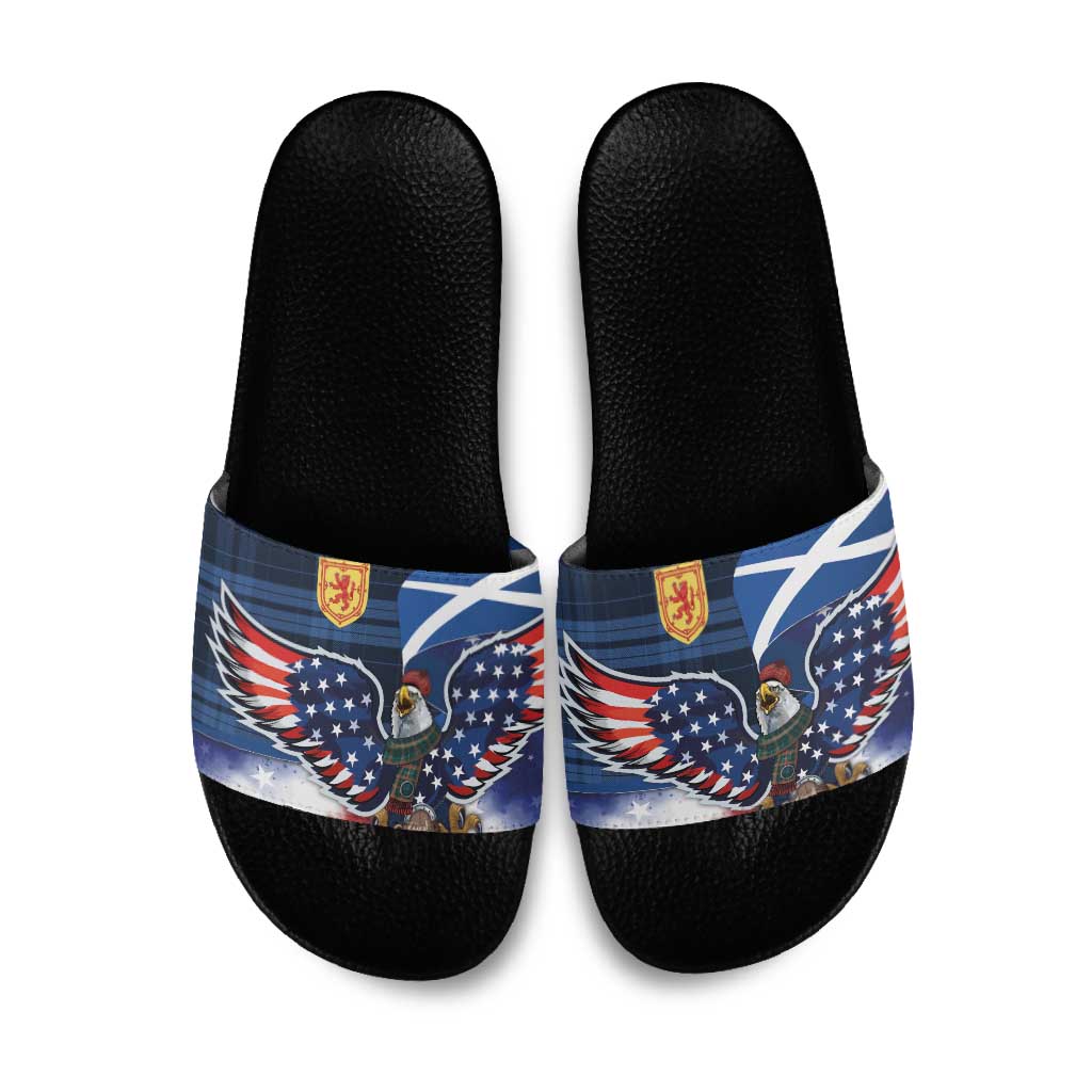 Scottish-American Heritage Month Slide Sandals USA Eagle with Scottish Traditional Costume