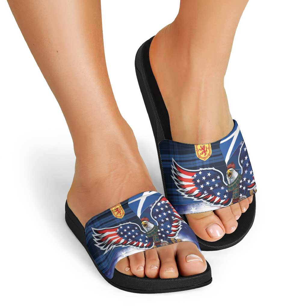 Scottish-American Heritage Month Slide Sandals USA Eagle with Scottish Traditional Costume