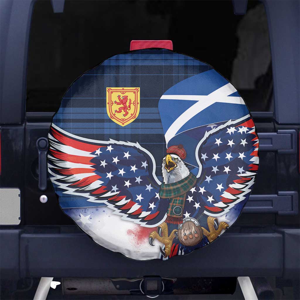 Scottish-American Heritage Month Spare Tire Cover USA Eagle with Scottish Traditional Costume
