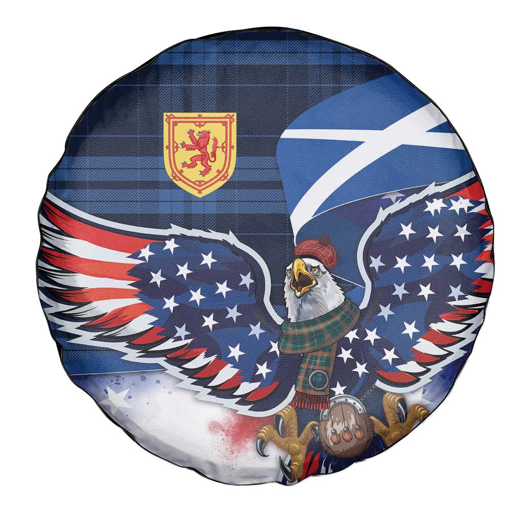 Scottish-American Heritage Month Spare Tire Cover USA Eagle with Scottish Traditional Costume
