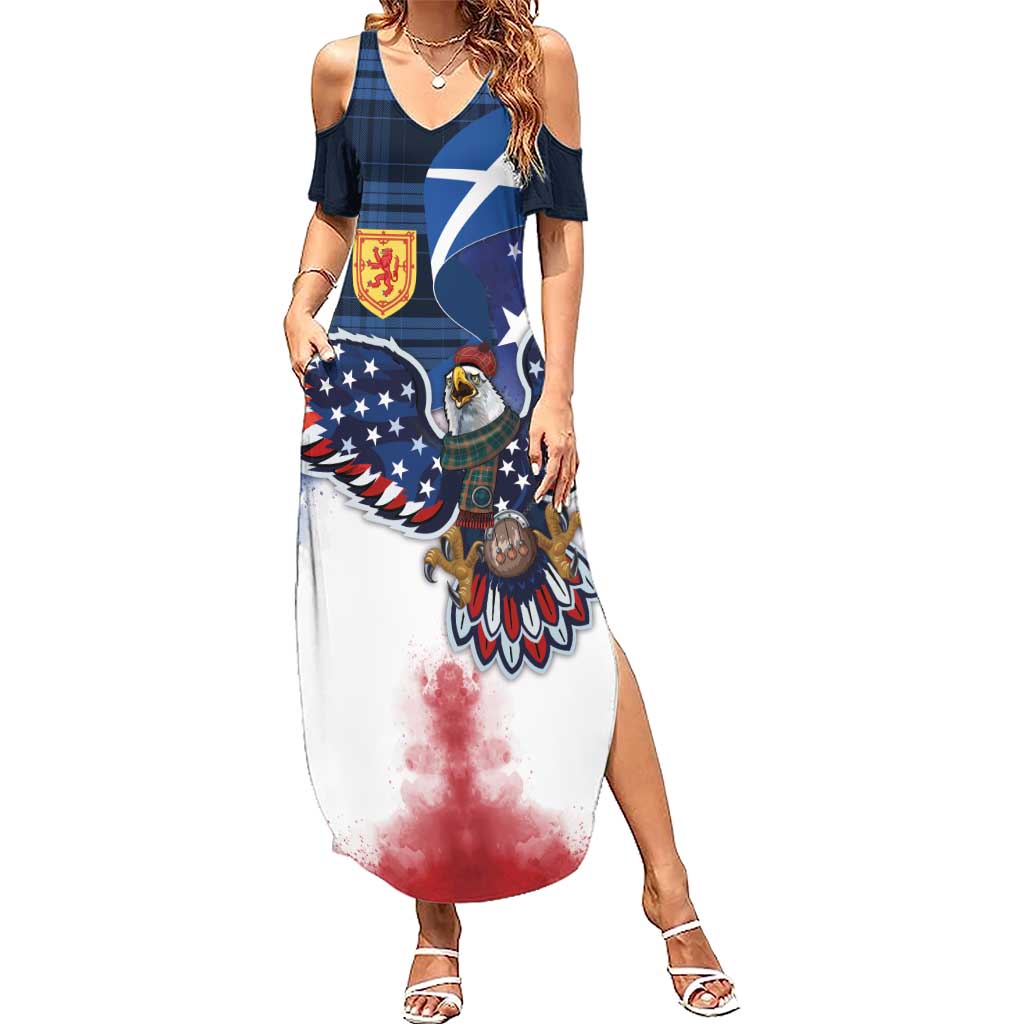 Scottish-American Heritage Month Summer Maxi Dress USA Eagle with Scottish Traditional Costume