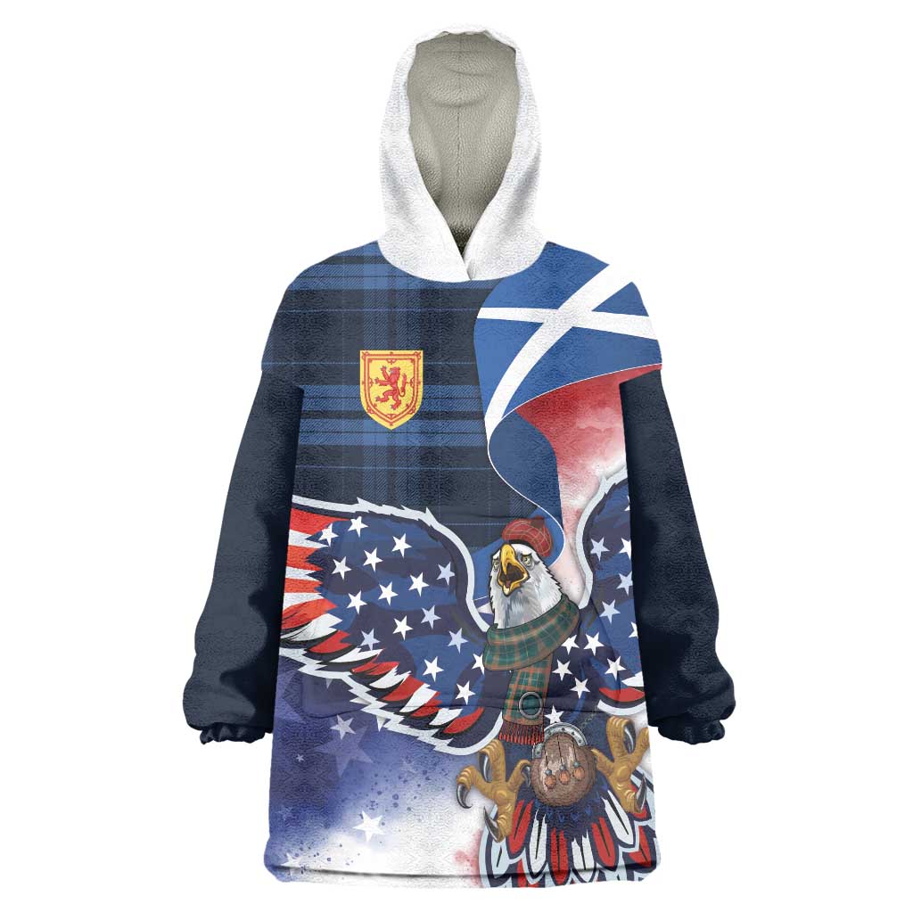 Scottish-American Heritage Month Wearable Blanket Hoodie USA Eagle with Scottish Traditional Costume