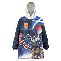 Scottish-American Heritage Month Wearable Blanket Hoodie USA Eagle with Scottish Traditional Costume