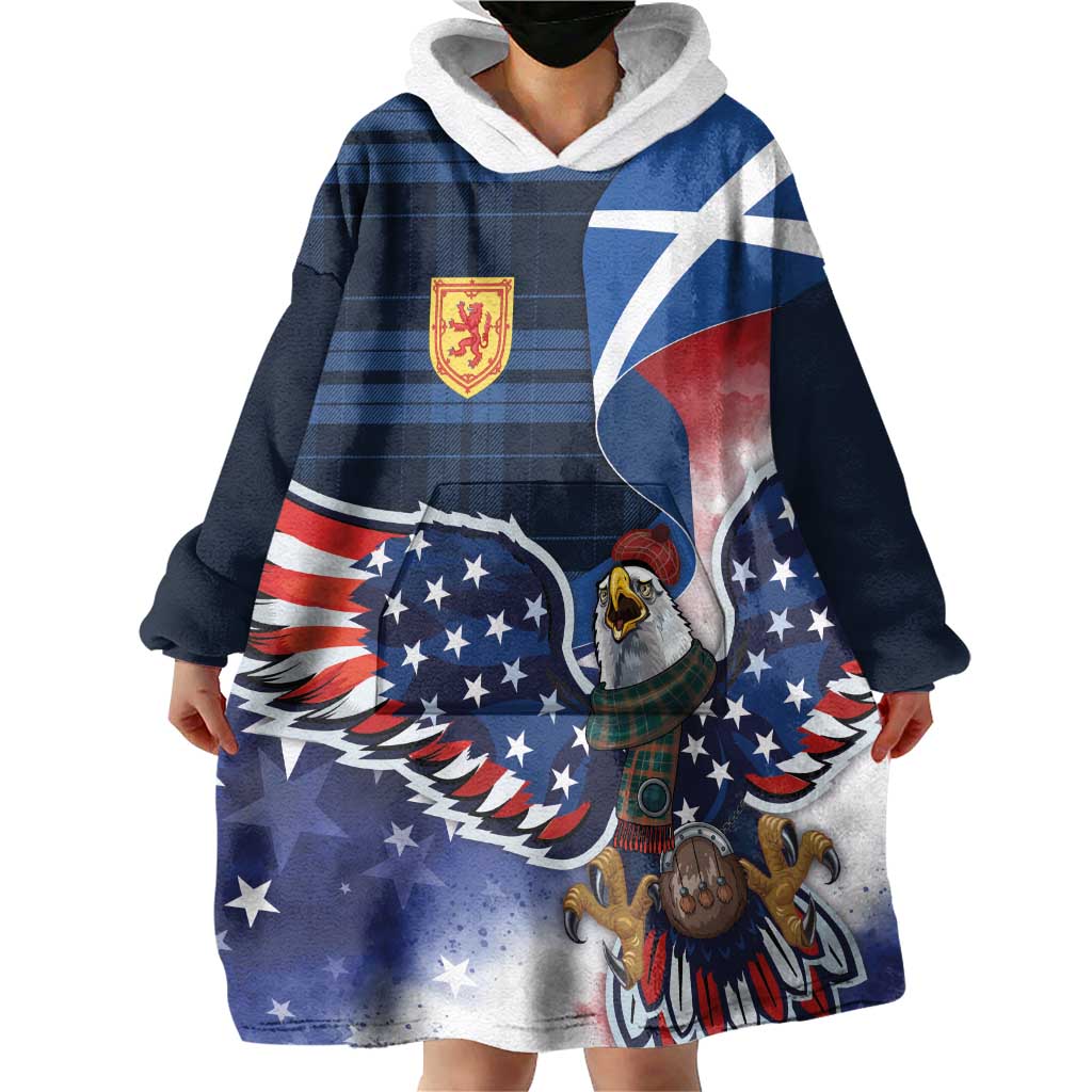 Scottish-American Heritage Month Wearable Blanket Hoodie USA Eagle with Scottish Traditional Costume
