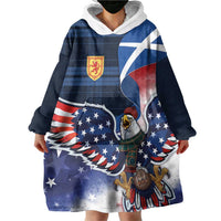 Scottish-American Heritage Month Wearable Blanket Hoodie USA Eagle with Scottish Traditional Costume