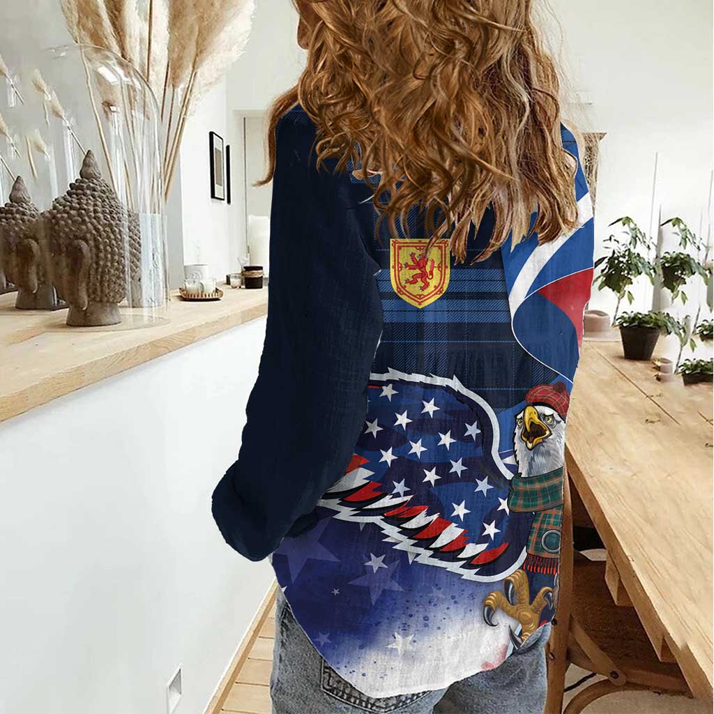 Scottish-American Heritage Month Women Casual Shirt USA Eagle with Scottish Traditional Costume