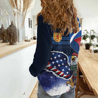 Scottish-American Heritage Month Women Casual Shirt USA Eagle with Scottish Traditional Costume