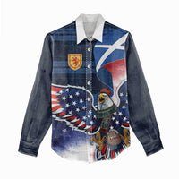 Scottish-American Heritage Month Women Casual Shirt USA Eagle with Scottish Traditional Costume