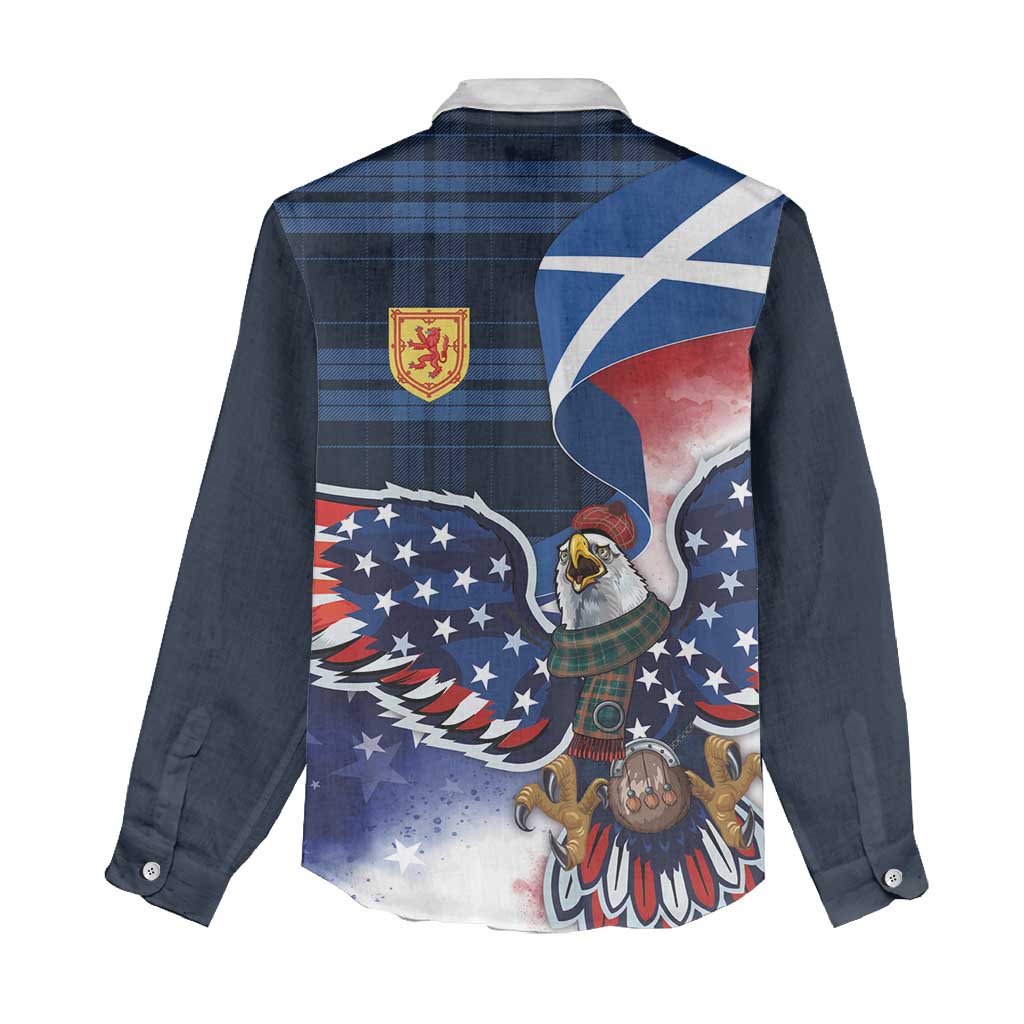 Scottish-American Heritage Month Women Casual Shirt USA Eagle with Scottish Traditional Costume