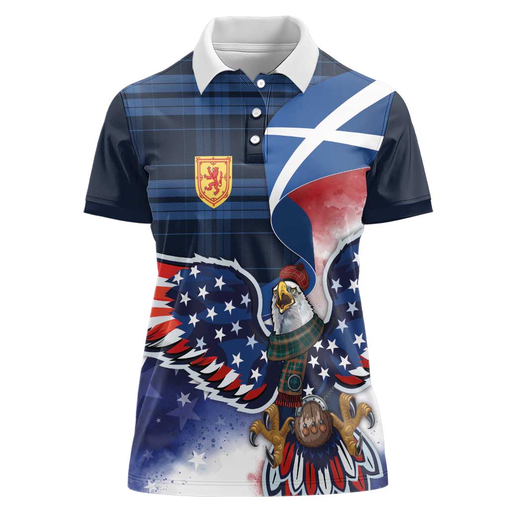 Scottish-American Heritage Month Women Polo Shirt USA Eagle with Scottish Traditional Costume