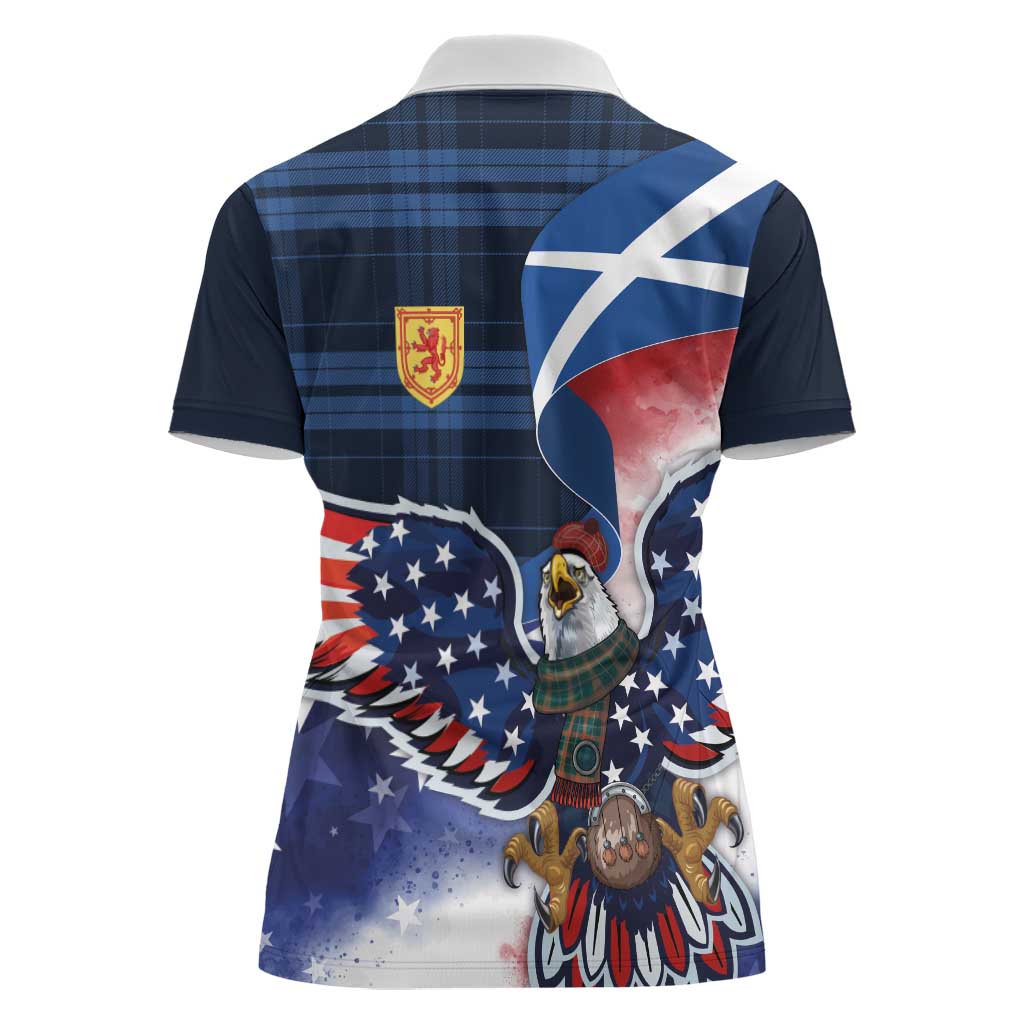 Scottish-American Heritage Month Women Polo Shirt USA Eagle with Scottish Traditional Costume