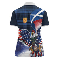 Scottish-American Heritage Month Women Polo Shirt USA Eagle with Scottish Traditional Costume
