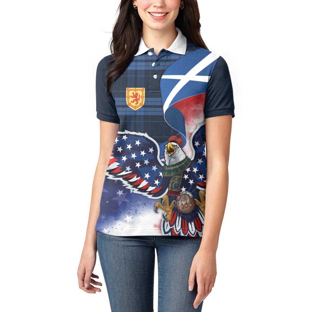 Scottish-American Heritage Month Women Polo Shirt USA Eagle with Scottish Traditional Costume