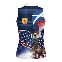 Scottish-American Heritage Month Women Sleeveless Polo Shirt USA Eagle with Scottish Traditional Costume