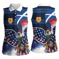 Scottish-American Heritage Month Women Sleeveless Polo Shirt USA Eagle with Scottish Traditional Costume