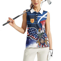 Scottish-American Heritage Month Women Sleeveless Polo Shirt USA Eagle with Scottish Traditional Costume