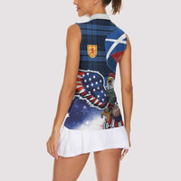 Scottish-American Heritage Month Women Sleeveless Polo Shirt USA Eagle with Scottish Traditional Costume